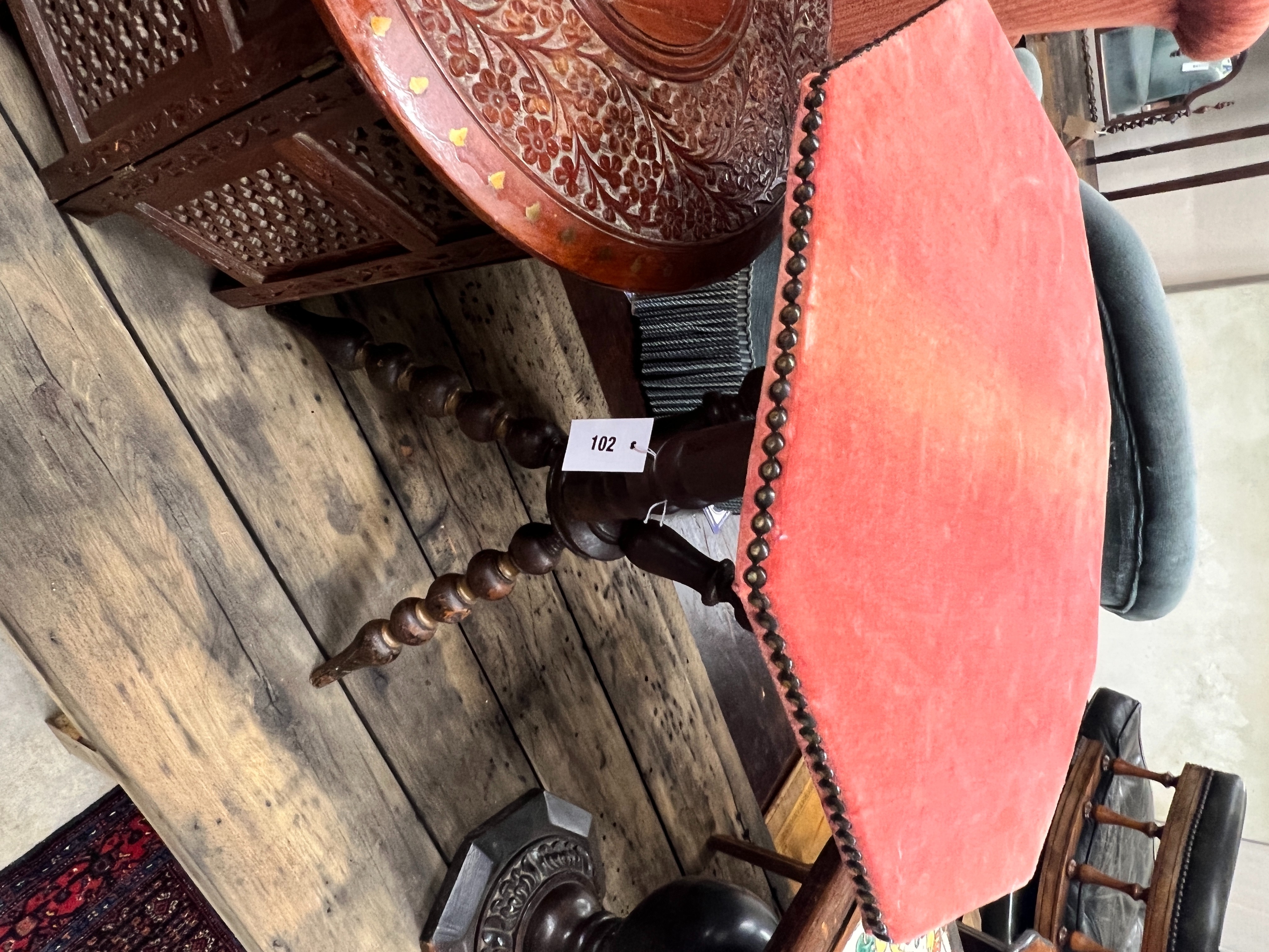 A Victorian bobbin turned octagonal gypsy table, width 52cm, height 62cm together with a circular Indian brass inlaid hardwood table